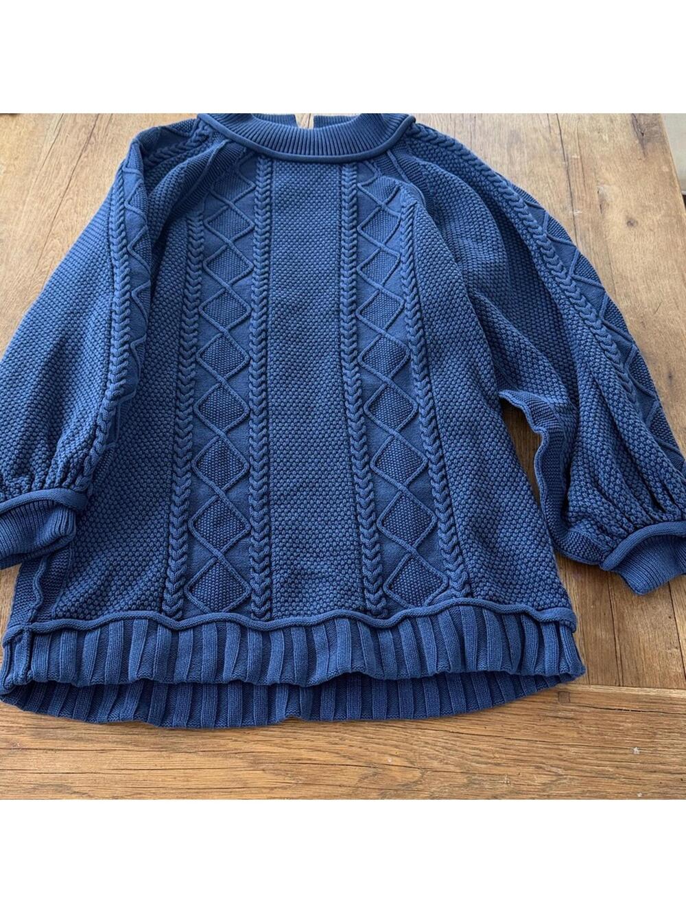 Free People We The Free The Feels Cable Sweater Medium Navy NWT